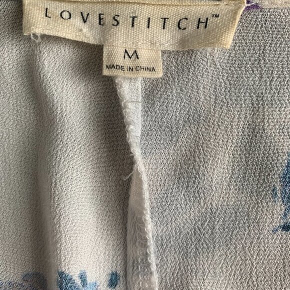 Lovestitch Floral Relaxed Ruched Short Sleeve Button Blouse Sz M #107A - Picture 7 of 9
